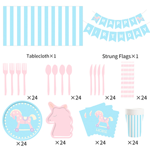 DAMAI Unicorn Party Supplies Set Paper Plates Cups Napkins Tablecloth Straws Disposable Tableware Kit For <b>Birthday</b> Celebration - Product Image 5