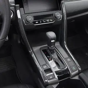 Pour Honda Civic 2016-2020 Consoles centrales intérieures de voiture ABS couverture en Fiber de carbone panneau de vitesse autocollants accessoires de voiture décoratifs