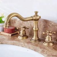 Robinet de lavabo de salle de bain à 3 trous, à poser sur le comptoir, en laiton brossé doré, mitigeur à 2 poignées