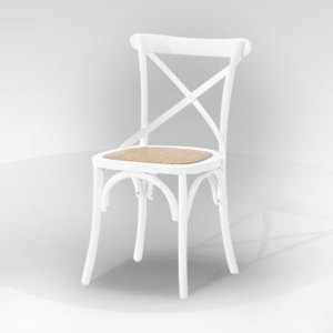 Chaise laquée blanche avec base en rotin - Product Image 1