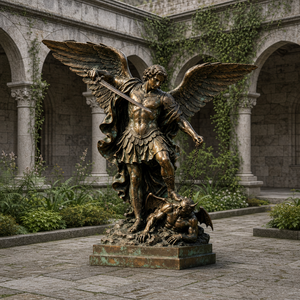 Statue grandeur nature de l'archange Michel vainquant le diable, sculpture religieuse en bronze coulé pour l'église, le jardin ou l'extérieur - Product Image 3
