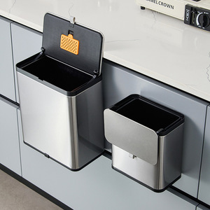ถังขยะติดผนังสแตนเลส 4 ลิตร ฝาเลื่อน ติดตั้งบนประตูตู้ครัว - Product Image 2