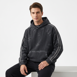 Wholesale Men's <b>Vintage</b> <b>French</b> Terry Pullover Hoodie Custom Logo High Quality Oversized Stripe Sleeves Long Hooded for Autumn - Product Image 4
