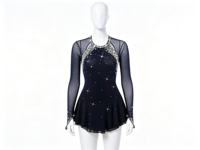 Robe de patinage artistique noire en maille à manches longues, dos ouvert ajouré, jupe ornée de strass, pour filles adultes, compétition et performance sur glace