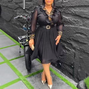 ชุดเดรสผู้หญิงไซส์ใหญ่สไตล์แอฟริกันแบบใหม่ พร้อมดีเทลขอบไม้และผ้าชีฟองจีบแฟชั่น - Product Image 2