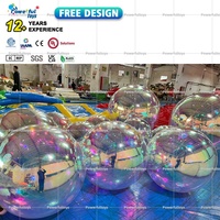 Boule miroir gonflable suspendue Décoration de fête Sphère Boules irisées et lumière LED Boule disco en PVC