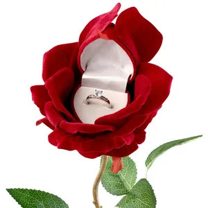 FADELI-cajas de joyería con forma de corazón de rosa roja, cajas de joyería con diseño de flores y flores, para regalo de boda o compromiso