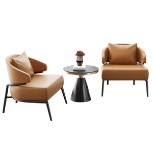 ชุดเก้าอี้เจรจาธุรกิจสมัยใหม่พร้อมโต๊ะกลม สำหรับห้องรับรองโรงแรมและสำนักงาน ใช้งานภายในอาคาร ดีไซน์หนังทนทาน - Product Image 5