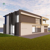 Maison préfabriquée à deux étages, 3 chambres, 4 salles de bain, maison de luxe à toit plat avec garage et espace de stationnement