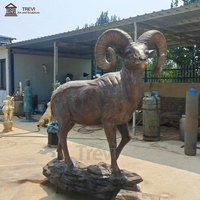 Escultura de Oveja de Cuerno Grande de Bronce TREVI, Estatuas de Animales de Tamaño Real para Castillo, Exteriores y Zonas Silvestres