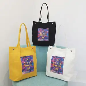 Hot Koop Custom Gedrukt Mode Mooie Bloemen Canvas Beach Bag Handtas Wit Plunjezak