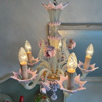 Lustre de décoration élégant de luxe en céramique de verre de Murano rose fait à la main pour l'hôtel maison salon