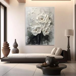 Grande Peinture Murale Moderne en Plâtre Texturé à Fleurs Blanches, Décoration Créative Personnalisée, Cadeau d'Art pour l'Aménagement Intérieur - Product Image 2