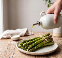 Carafe à huile en céramique mouchetée avec poignée et bec verseur en acier inoxydable pour huile d'olive et vinaigre de cuisine