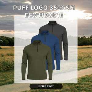 Sweat à capuche long doublé 350 g/m² avec logo Puff, épaules tombantes, personnalisé, écologique, en molleton recyclé teint uni, unisexe, pour hommes - Product Image 2