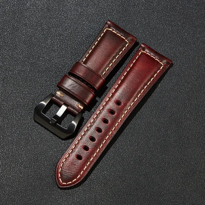 Retro Oil Wax Genuine Leather Watch Bands Handmade Stitching Watch Strap For Men 20/22mm strap