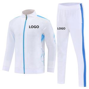 Conjunto de Roupa Esportiva de Alta Qualidade para Lazer com Manga Longa para Homens, Mulheres e Crianças, Jaqueta e Calças de Futebol, Conjunto de 2 Peças, Traje Branco e Azul - Product Image 6