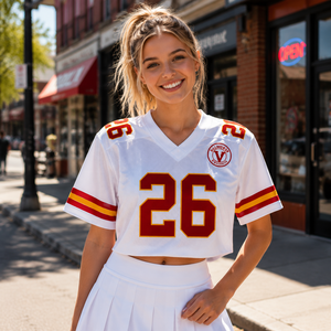 Camiseta deportiva corta de malla con bordado personalizado para el día del partido de fútbol americano, top corto para mujer, camiseta de fútbol americano para chicas universitarias - Product Image 1