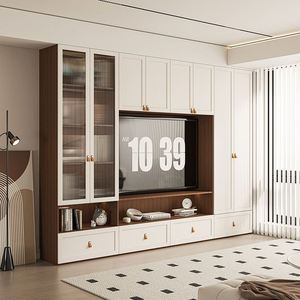 Meuble TV en bois LED au design moderne, meuble de luxe pour le salon, unité de divertissement murale - Product Image 1