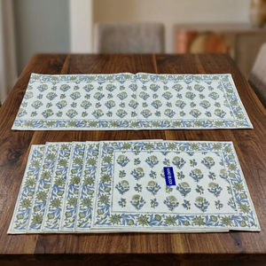 Juego de Caminos de Mesa Florales Estampados a Mano, Tela de Algodón, Decoración para el Hogar y la Comedor, Estilo Tradicional, Lavable a Máquina, 7 Piezas - Product Image 2