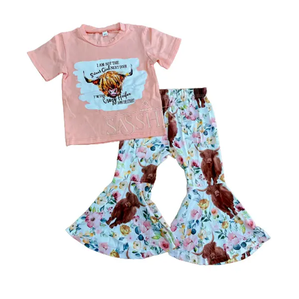 Conjunto de Boutique con fondo de campana de ganado para niños, ropa occidental con estampado de vaca, novedad