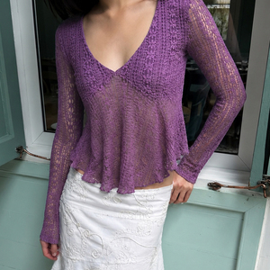 Women's Lace <b>Long</b> <b>Sleeve</b> V Neck <b>Top</b> Slim Fit Peplum Hem <b>Sheer</b> Breathable Knitted Solid Color <b>Top</b> Spring Autumn Fashion - Product Image 3