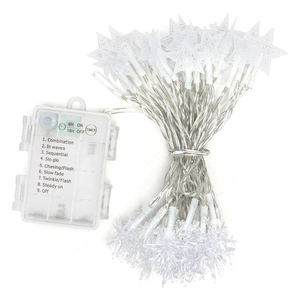 Ghirlanda di luci LED a forma di stella e fiocco di neve, 5 m, batterie 3AA, luce bianca fredda, ideale per decorare feste e - Product Image 1