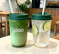 Gobelets en plastique PET transparents jetables personnalisés avec logo, 16 oz, en forme de U, fond arrondi, avec couvercles à logo pour café et thé