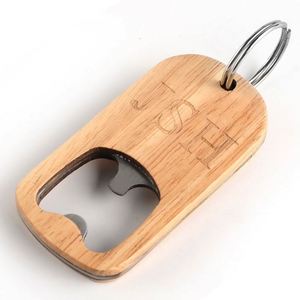 Porte-clés écologiques personnalisés avec décapsuleur, vente en gros d'usine, décapsuleur en bois vierge, porte-clés gravé au laser avec logo - Product Image 1