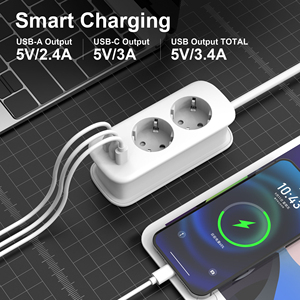 Chargeur USB universel de voyage 20W, 2 prises AC, 1 Type-C, 2 USB, 1,5 m, multiprise de bureau - Product Image 3