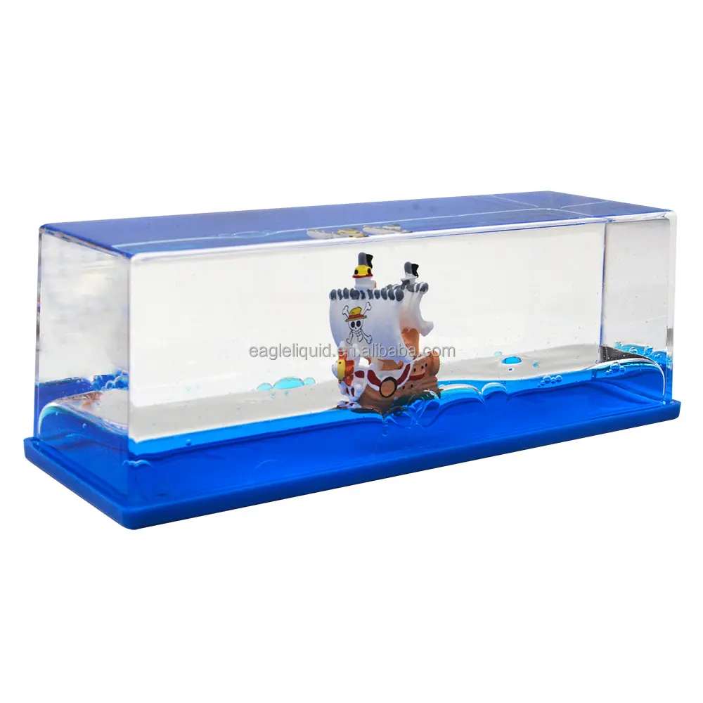 Decoración de escritorio Acrílico transparente Barco de una pieza Crucero Adorno fluido Botella de deriva Pisapapeles líquido