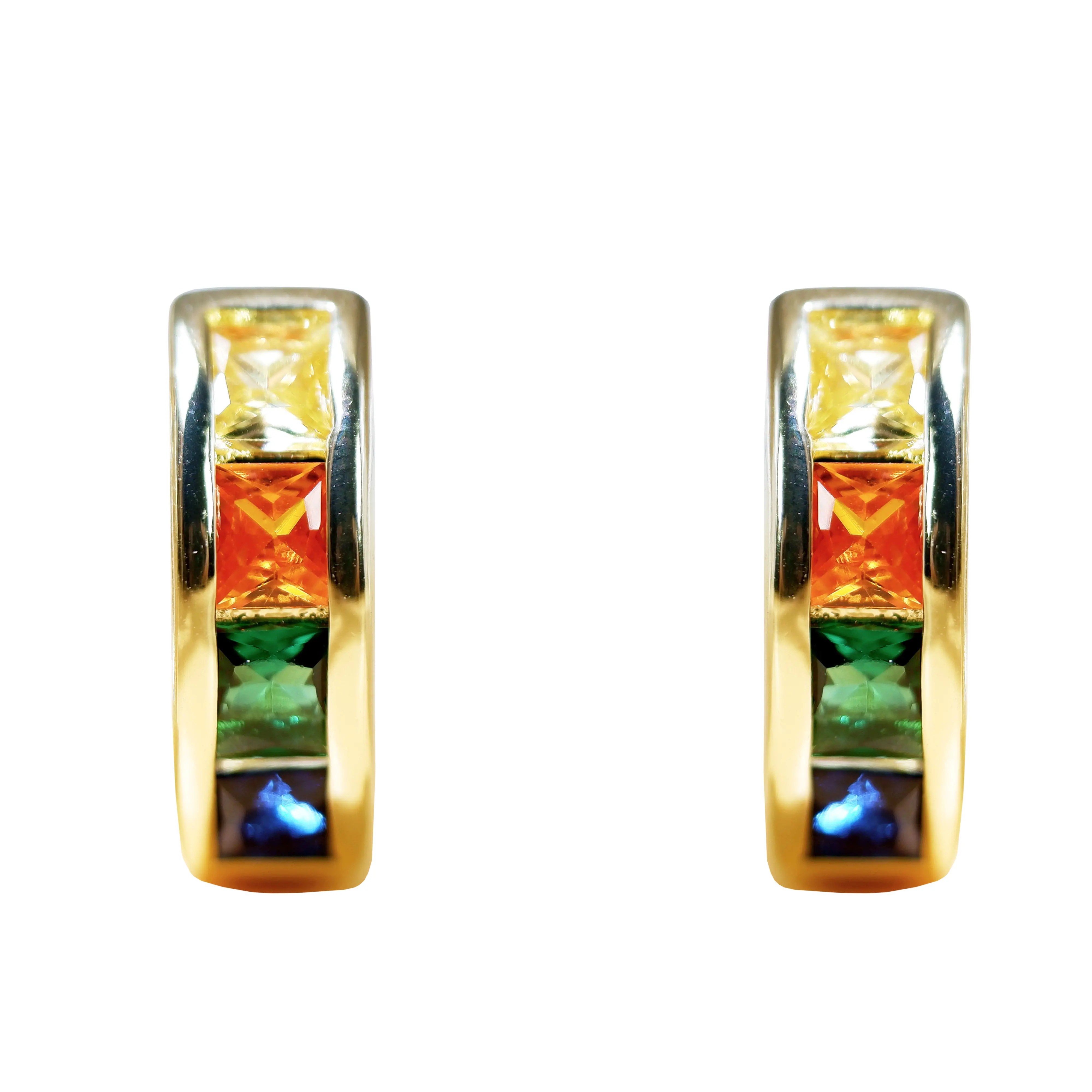 Fashion retro versatile gold-plated brass color square cubic zirconium oxide geometric hoop earrings jewelry women's accessories