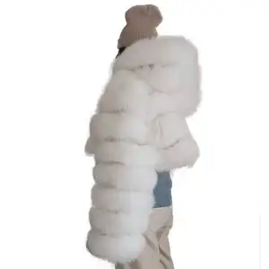 Kısa stil Hood doğal kürk ceket bayanlar kış kalın sıcak seksi kadınlar yumuşak tüm beyaz kırpma gerçek tilki kürk kapüşonlu ceket