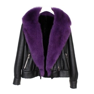 Hot Fashion <span class=keywords><strong>Shearling</strong></span> di pecora top <span class=keywords><strong>cappotto</strong></span> di lana sciolto <span class=keywords><strong>donna</strong></span> cappotti con collo di pelliccia di volpe caldi e spessi antivento - Product Image 1