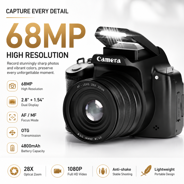 Premium 68MP Digital Camera Dual Screen Autofocus Camera 28X Zoom Photography Camera OTG Transfer 4800mAh Rechargeable Camera
