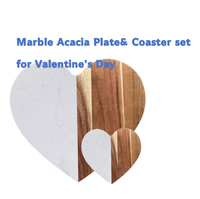 Ensemble de plateau et de sous-verres en bois et marbre classique pour la Saint-Valentin, emballage écologique, plateau à pain et à fromage pour les mariages et les fêtes