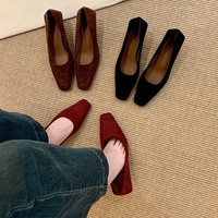 WITHCOCO Zapatos de Tacón de Aguja de Ante Francés para Mujer, Novedad de Invierno, con Punta Cuadrada, Elegantes, de Corte Bajo y Suela de Goma
