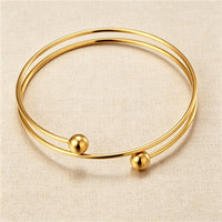 Brazalete Abierto de Doble Capa con Extremo de Bola, Chapado en PVD, de Acero Inoxidable, Minimalista, Impermeable e Hipoalergénico