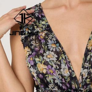 Manufacturer Women's Casual Floral <b>Dress</b> Luxury Deep V Pleated Evening <b>Dress</b> OEM <b>Rayon</b> Maxi <b>Dress</b> - Product Image 5