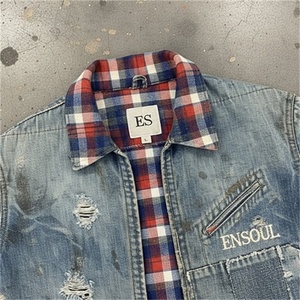 <span class=keywords><strong>Giacche</strong></span> in Denim Vintage da <span class=keywords><strong>Uomo</strong></span> ES Custom Designer, Riparazioni Selvedge, Oversize, <span class=keywords><strong>con</strong></span> Patch, Foderato in Flanella, <span class=keywords><strong>con</strong></span> Zip, in Cotone - Product Image 2