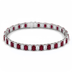 <span class=keywords><strong>Bracciale</strong></span> Tennis Good Century in Oro 18K <span class=keywords><strong>con</strong></span> Rubino e Diamante Sintetico Taglio Smeraldo per Uomo o Donna, Regalo di Anniversario, Gioielleria Fine - Product Image 1