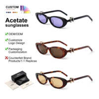 Lunettes de soleil de mode à monture ovale étroite en acétate, avec strass, charnière fer à cheval, verres polarisés teintés écaille de tortue, personnalisables OEM ODM avec logo