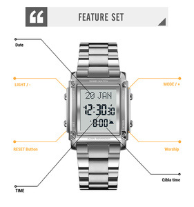 SKMEI # Montre Azan Qibla en acier 2277, rappel de prière musulmane, montre de temps, étanche, produits religieux - Product Image 5