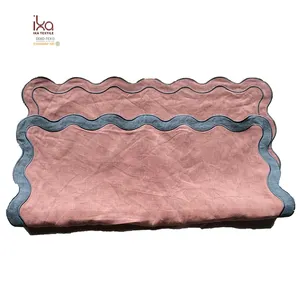 Bordado Scalloped Edge Atacado Decorativo Puro Linho Tecido Pátio Móveis Travesseiro Almofada Capas com Fita Mágica