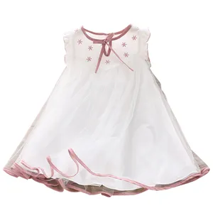 OEM ملابس الأطفال بالجملة أنيقة بيضاء مطرزة بنات فساتين للحزب ارتداء من التسوق عبر الإنترنت هونج كونج