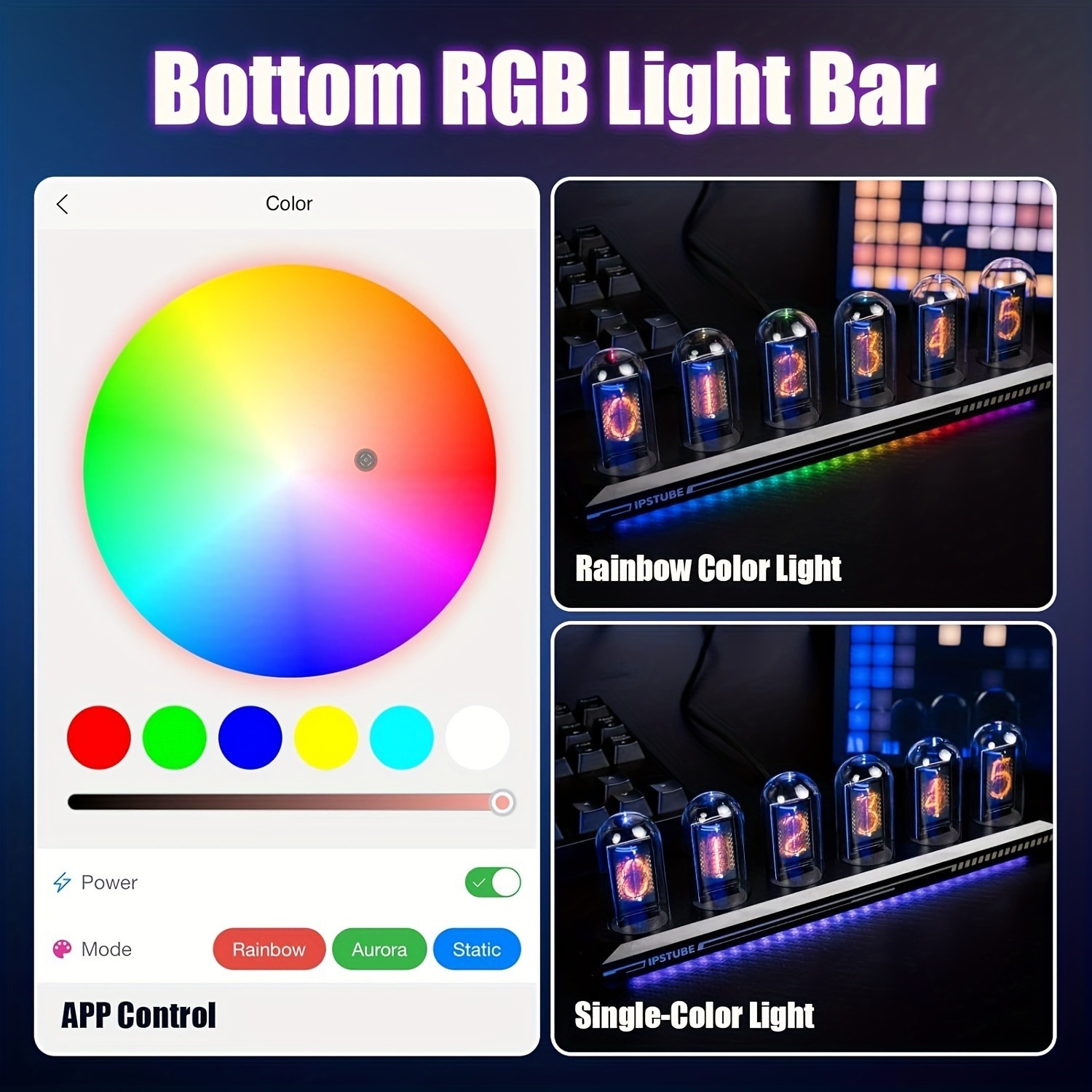 Modern Digital IPS Tube Clock - Large Display, Walnut Case, PC Control, Color Changing (No Power Adapter) 9 thumbnail image