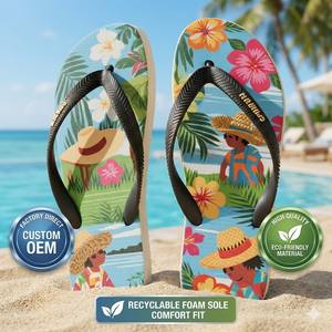 Chanclas de Playa de Espuma EVA Reciclable de Alta Calidad, Sandalias con Diseño Floral Tropical de Moda, Fabricante Personalizado OEM ODM - Product Image 1