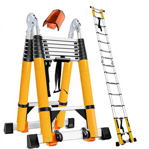 Tangga Lipat A-Frame Aluminium Teleskopik 18FT Bersertifikasi EN131 Kapasitas 330lbs Dapat Dilipat Lebar 39 inci Dengan Palang Penyeimbang Roda Portabel Untuk Mobil - Product Image 1