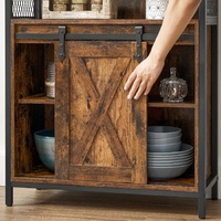 Industrieller Rustikaler Aufbewahrungsschrank mit Schiebetür, Regalen & Offenem Oberregal Holz-Sideboard Kaffee-Bar-Schrank für Zuhause