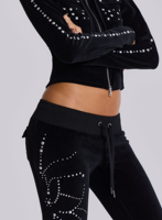 Ensemble de survêtement personnalisé en velours 2 pièces pour femme, avec sweat à capuche orné de strass et pantalon de jogging, style mode